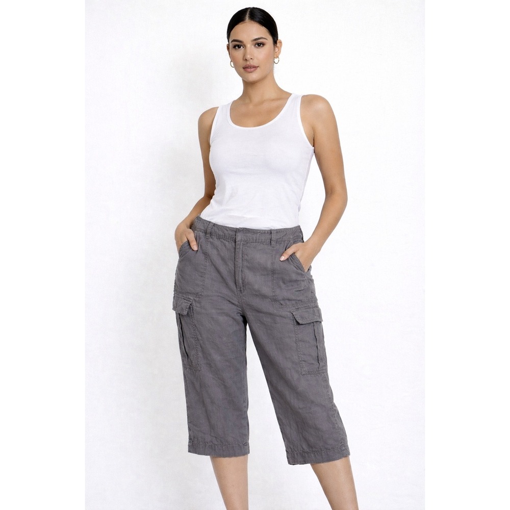 Eileen Fisher Cropped Linen Cargo Wide Leg Pants Womens Plus Size 16 Grey